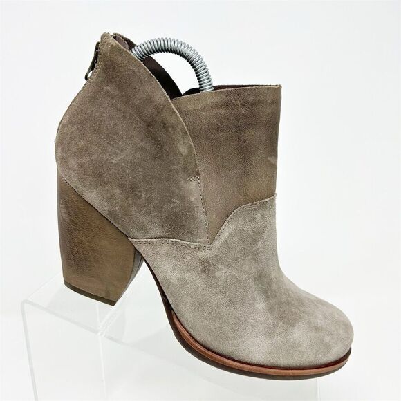 KORK-EASE Gray Light Brown Leather Ankle Booties Size 9 Back Zipper Comfort - Picture 1 of 13